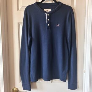 Hollister Navy Blue Waffle Knit Henley Long Sleeve Shirt Men’s M